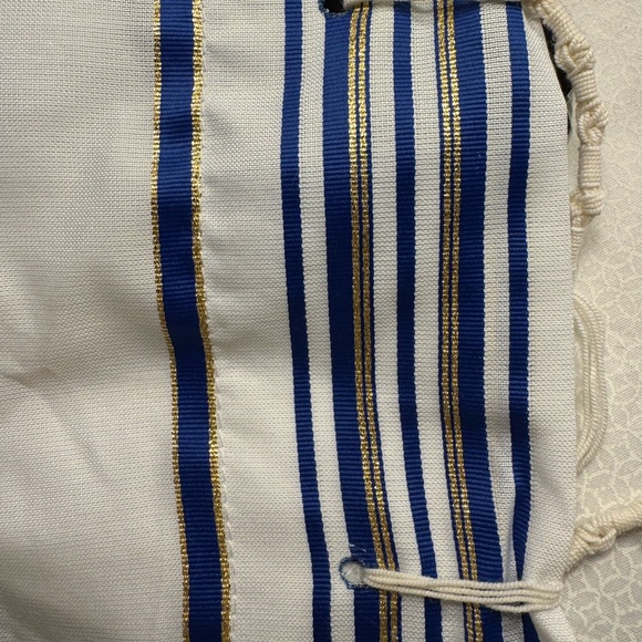 3012 Tallit Talis Prayer Shawl Acrylic Made In Israel Blue And Gold 9” X 39.5” - Picture 11 of 12